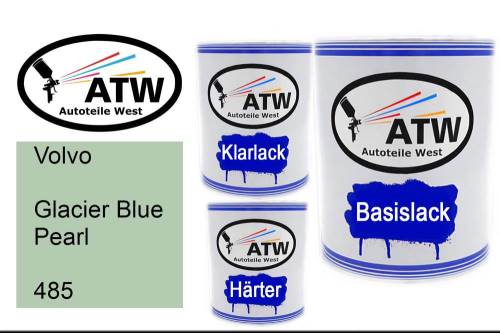 Volvo, Glacier Blue Pearl, 485: 1L Lackdose + 1L Klarlack + 500ml Härter - Set, von ATW Autoteile West.